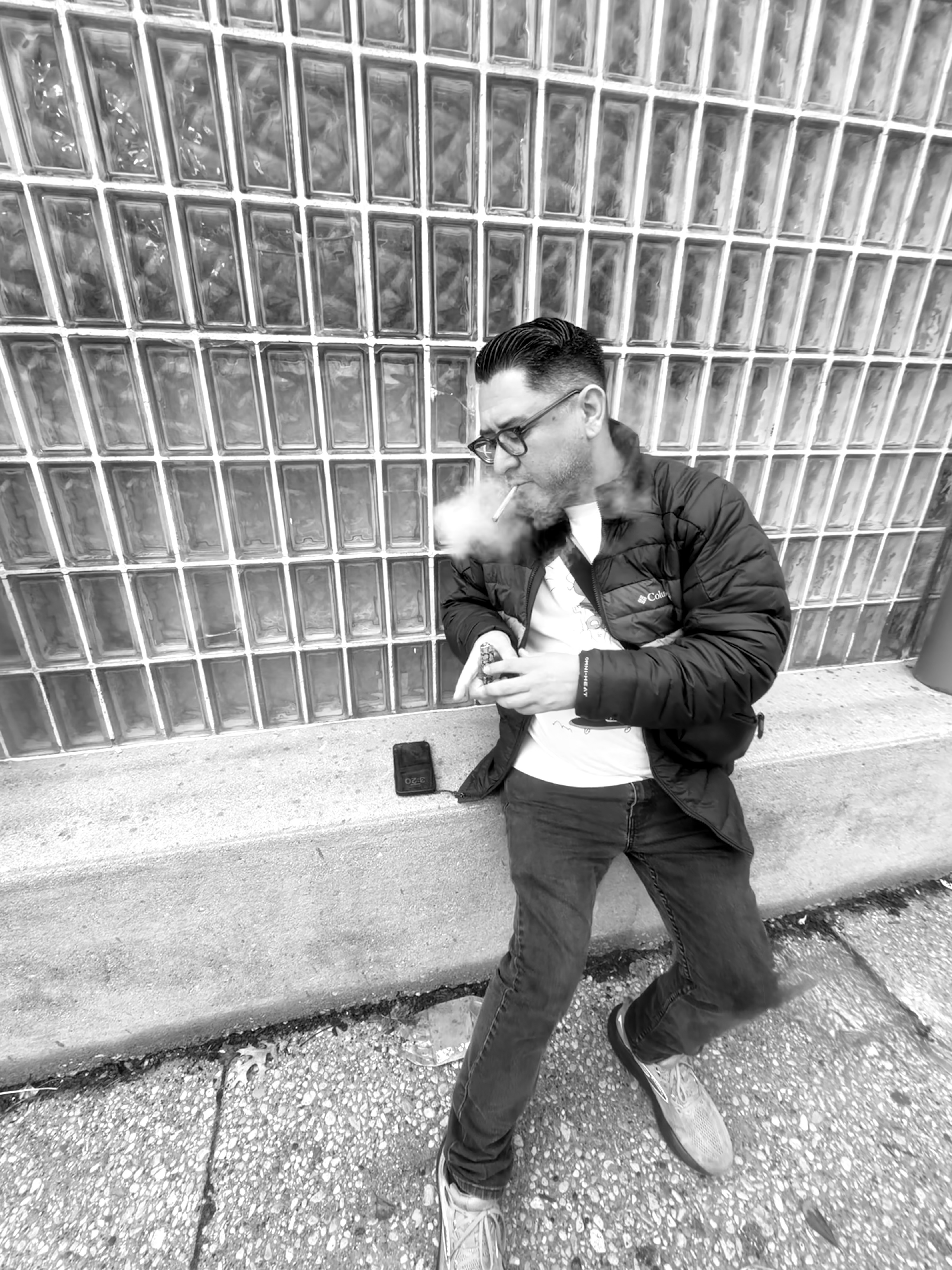 A photo of Joe taking a smoke break in Chicago